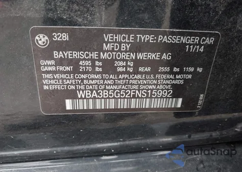 2015 BMW 328I xDrive from USA, damaged, VIN WBA3B5G52FNS15992